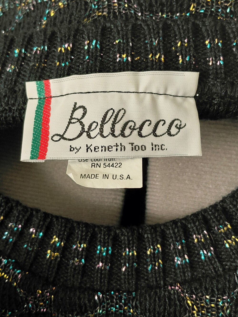 Vintage Black Short-Sleeve Sweater With Rainbow Metallic Design  NWT - Picture 4 of 10